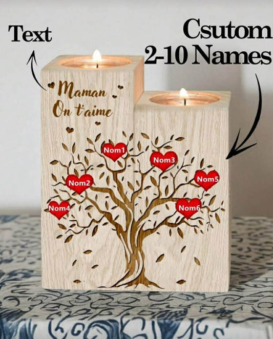 1 pc Customized Name Candle, Tree Of Life, Personalized Family Tree Wooden Candle Holder, Laser Engraved Name, Home Decor
