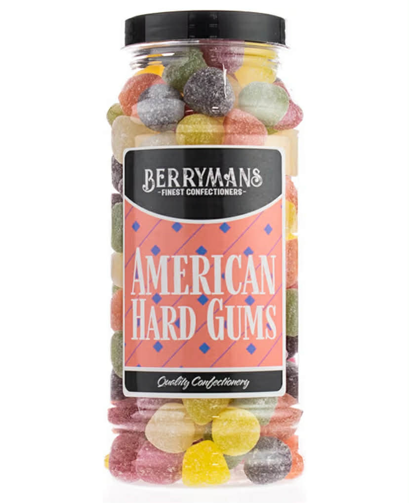 Original American Hard Gums Retro Fruit Flavour Sweets Gift Jar By Berrymans Sweet Shop - Classic Sweets, Traditional Taste.