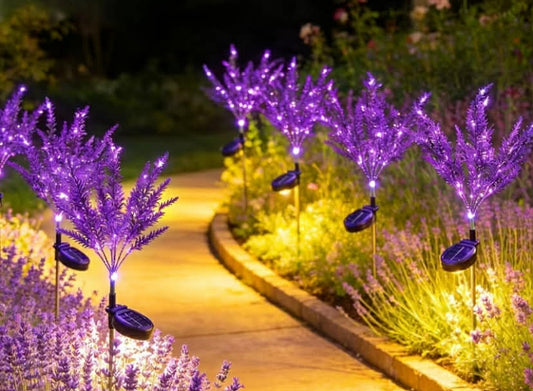 1 pc 7 Head Purple Solar Lavender Garden Lights - Outdoor Landscape Spotlights with Light Sensor, Suitable for Pathways, Courtyards, Porches, Lawns,