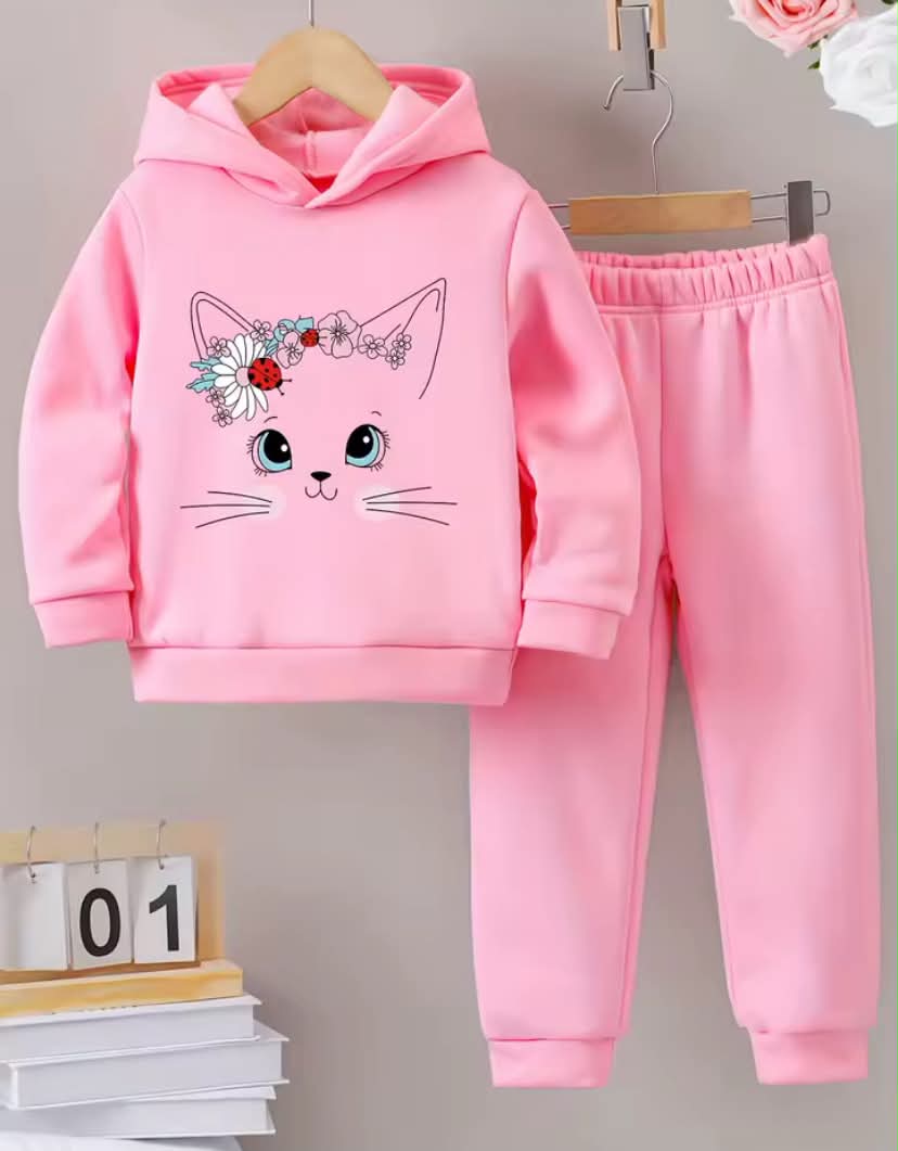 new casual comfort warm girls letter print warm lining hoodie and tracksuit