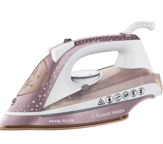 Russell Hobbs Pearl Glide Steam Iron, Pearl Infused Ceramic Soleplate for smoother glide, 40g Continuous steam, 2m Cord, 2600W, 23972