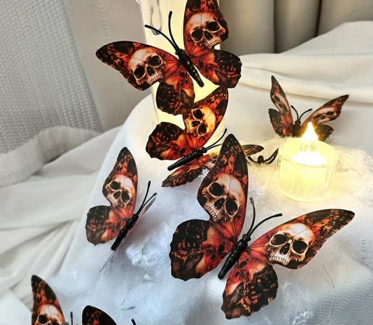 A Set of 12pcs 3D Skeleton Butterfly Stickers for Halloween Wall Decoration