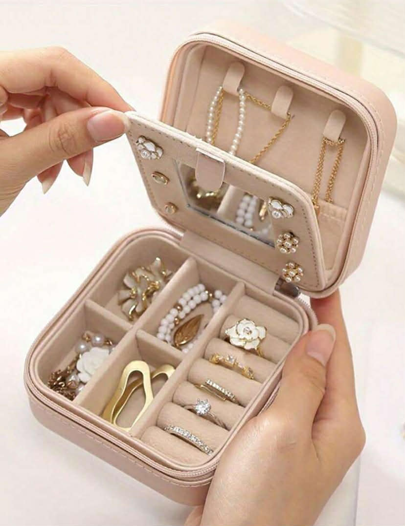 1 pc Travel Jewelry Box With Mirror, Jewelry Organizer And Storage, Mini Jewelry Box, Multi-Functional Jewelry Box, Cosmetic Box,