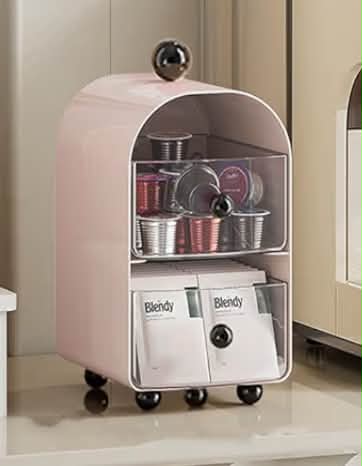 Tea Bag Drawer Organizer,2 Layer Coffee Capsule Sugar Storage Holder - Tea Box Containers Packet Rack Teabag Shelf Station Stand for Cabinet Countertop (Pink)