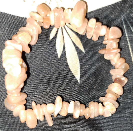 Real crystal Pink Moonstone chip bracelet