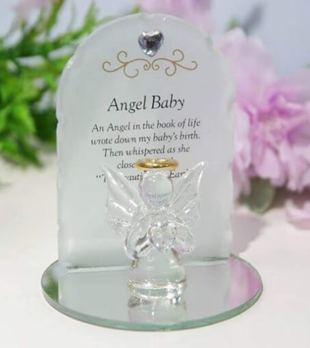 Thoughts of you Memorial Glass Angel Baby Ornament with Verse