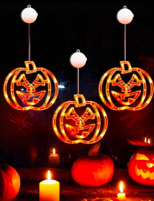 3pcs Halloween Decoration Orange Pumpkin Hat Window Lights, With Suction Cup Battery Powered, Upgraded Slow Gradient Mode Timer Function, Create Spooky Atmosphere