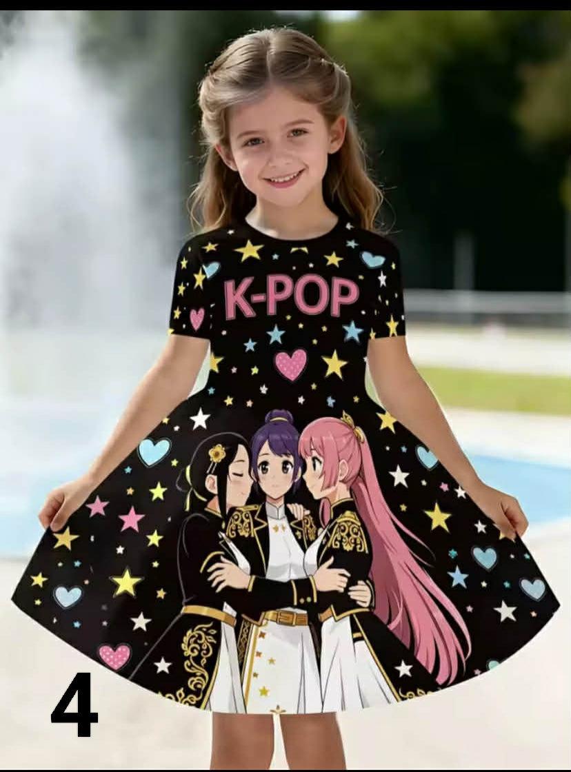 Kpop Cartoon Graphic Dress for Girls