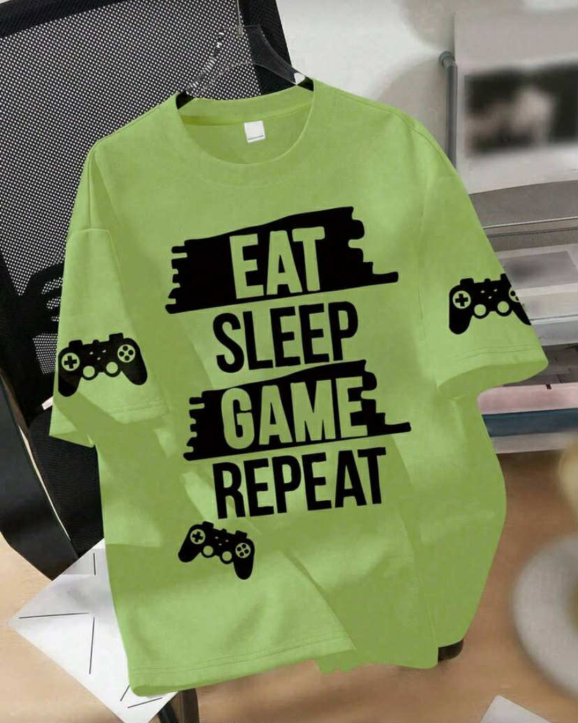 T-Shirt For Boys, "Eat Sleep Game" Slogan Top, Spring & Summer School Daily Wear.