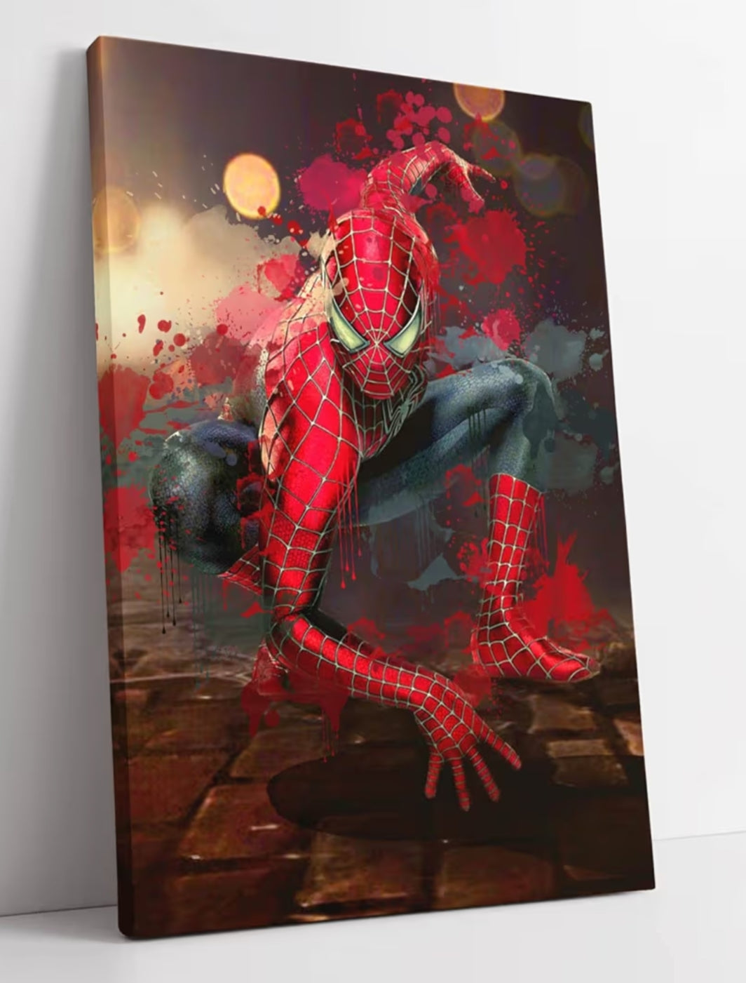CANVAS WALL PRINT ARTWORK SPIDERMAN SPLASH ART MOVIE MARVEL KIDS BEDROOM (18in x 12in / 45cm x 30cm)