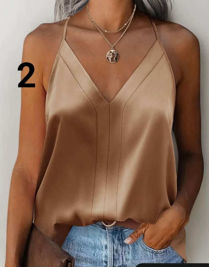 Zeagoo Womens Silk Satin Vest Tops Elegant V Neck Camisole
Sexy Cross Back Spaghetti Strap Cami Top Sleeveless Blouses