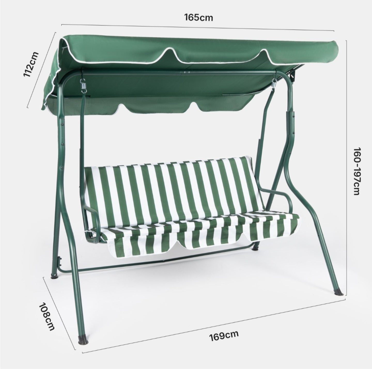 Seater Swing Bench With Canopy - Green/White Stripe