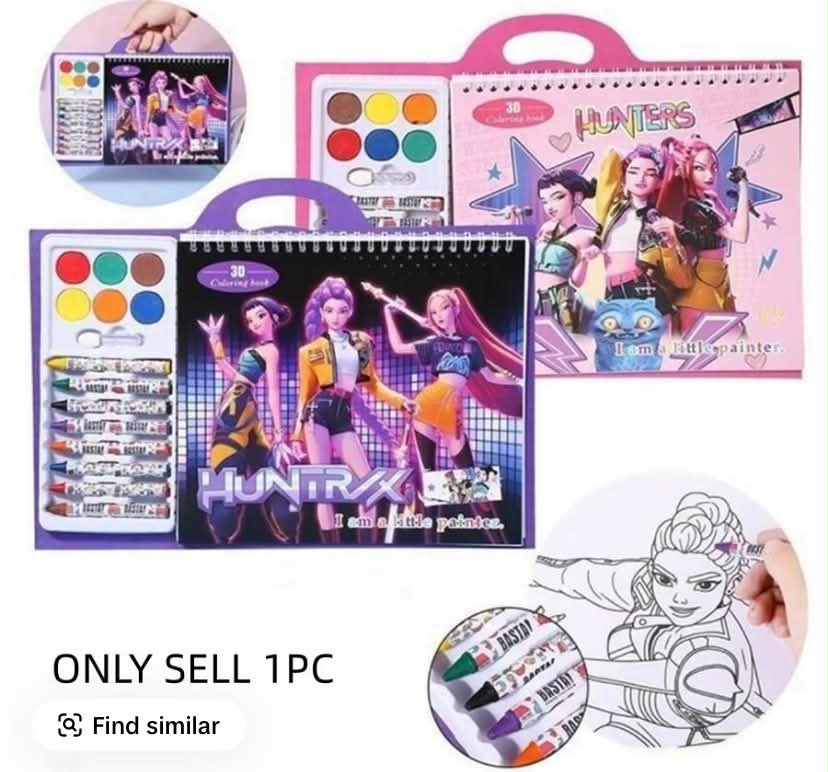 Girl Pattern Coloring Set, Children's Portable Crayon Watercolor Art Toolbox,