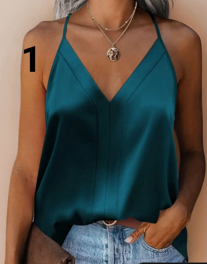 Zeagoo Womens Silk Satin Vest Tops Elegant V Neck Camisole
Sexy Cross Back Spaghetti Strap Cami Top Sleeveless Blouses