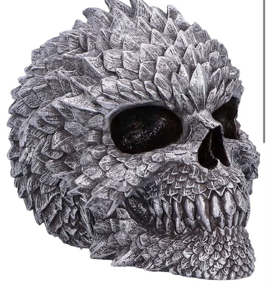 Scaled Remains Skull Figurine – Resin Dragon-Scale Skull