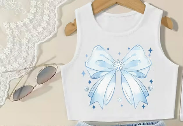 Bow pattern girl one-piece vest Soft vest Scoop neck Casual and comfortable
