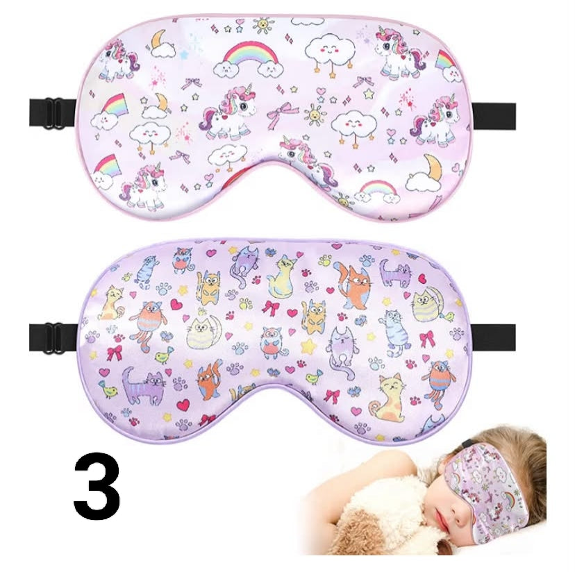 2 Pack Sleep Mask for Kids，Silk Eye Mask for Sleeping with Adjustable Strap Cute Blindfold Adult Children's Bedtime Eye Cover for Travel Nap