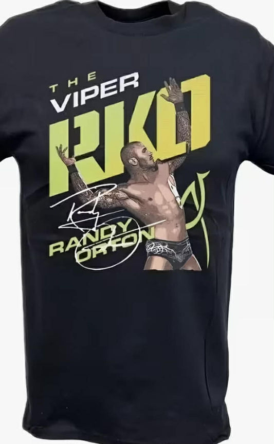Randy Orton Viper RKO Pose Black T-Shirt - 100% Cotton Breathable Casual Sports Tee with Bold Tropical Graphic Print, Machine Washable Regular Fit Short Sleeve Shirt for Wrestling Fans & Casual Attire