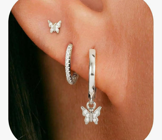 3 Pair 925 Sterling Silver Earrings Set for Women 14K Gold Plated Huggie Hypoallergenic Hoops Stud Earring Stacks for Multiple Piercings Jewellery Gifts