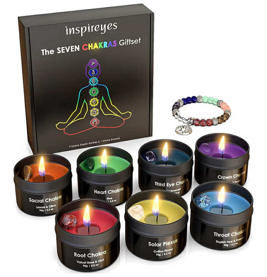 Chakra Candles with Premium Crystal and Healing Stones, Luxury Meditation Scented Candles Gift Set for Women, Stress Relief Spiritual Healing Candles for Yoga, Aromatherapy