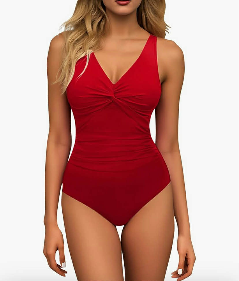 Tummy Control Swimming Costume Women Front Twist One Piece Swimsuit Quick Dry Push Up Bathing Suit Backless Swimwear with Adjustable Strap High Waist Swim Suits Beachwear