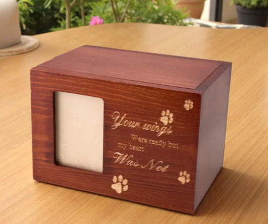Solid Wood Wooden Pet Memorial Urn for Ashes with Photo Frame Dog Memory Box Pet Urns for Ashes,