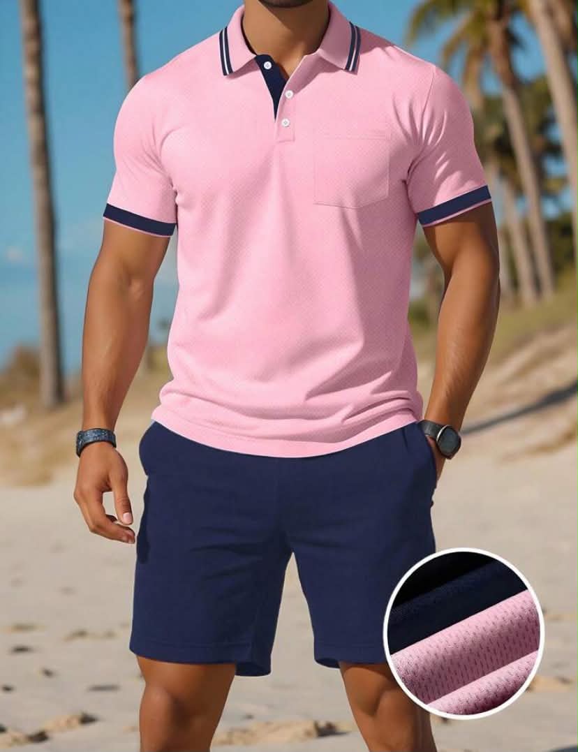 Men's Summer Casual Polo Shirt & Shorts Set
