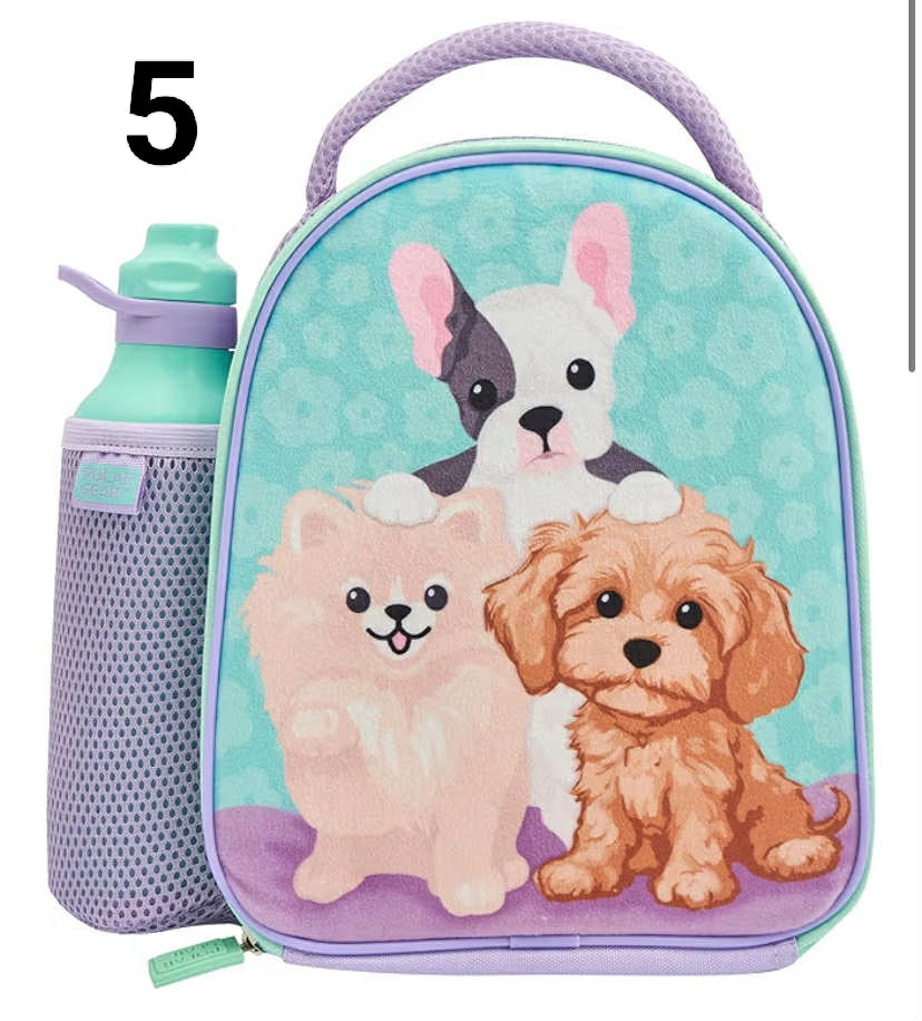 Polar Gear Pawsome Pups Insulated Kids Lunch Bag Holder and 600ml Water Bottle, Polyester, 600 milliliters, Purple