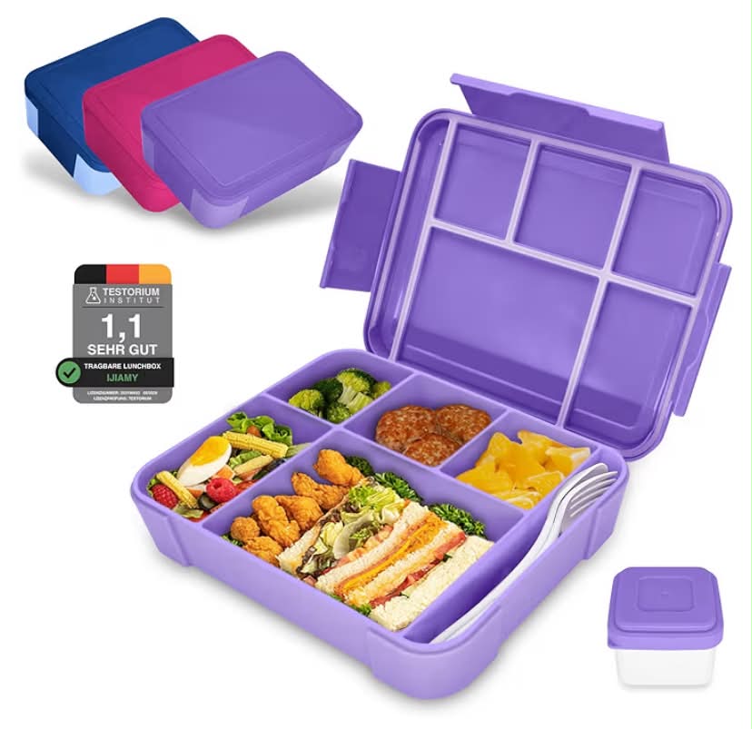 Bento Lunch Box Kids, Bento Box Lunch Box Adults with 5 Compartments and 1 Salad Dressing Containers,