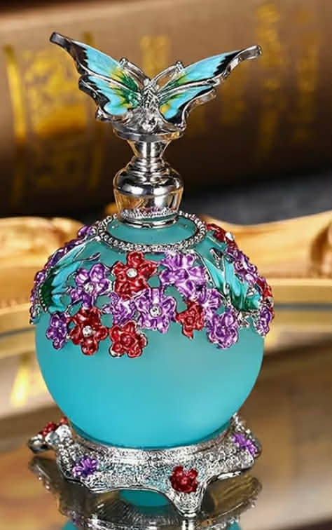 25 Ml Blue Campanula Glass Refillable Perfume Spray Container with Embroidered Pattern
