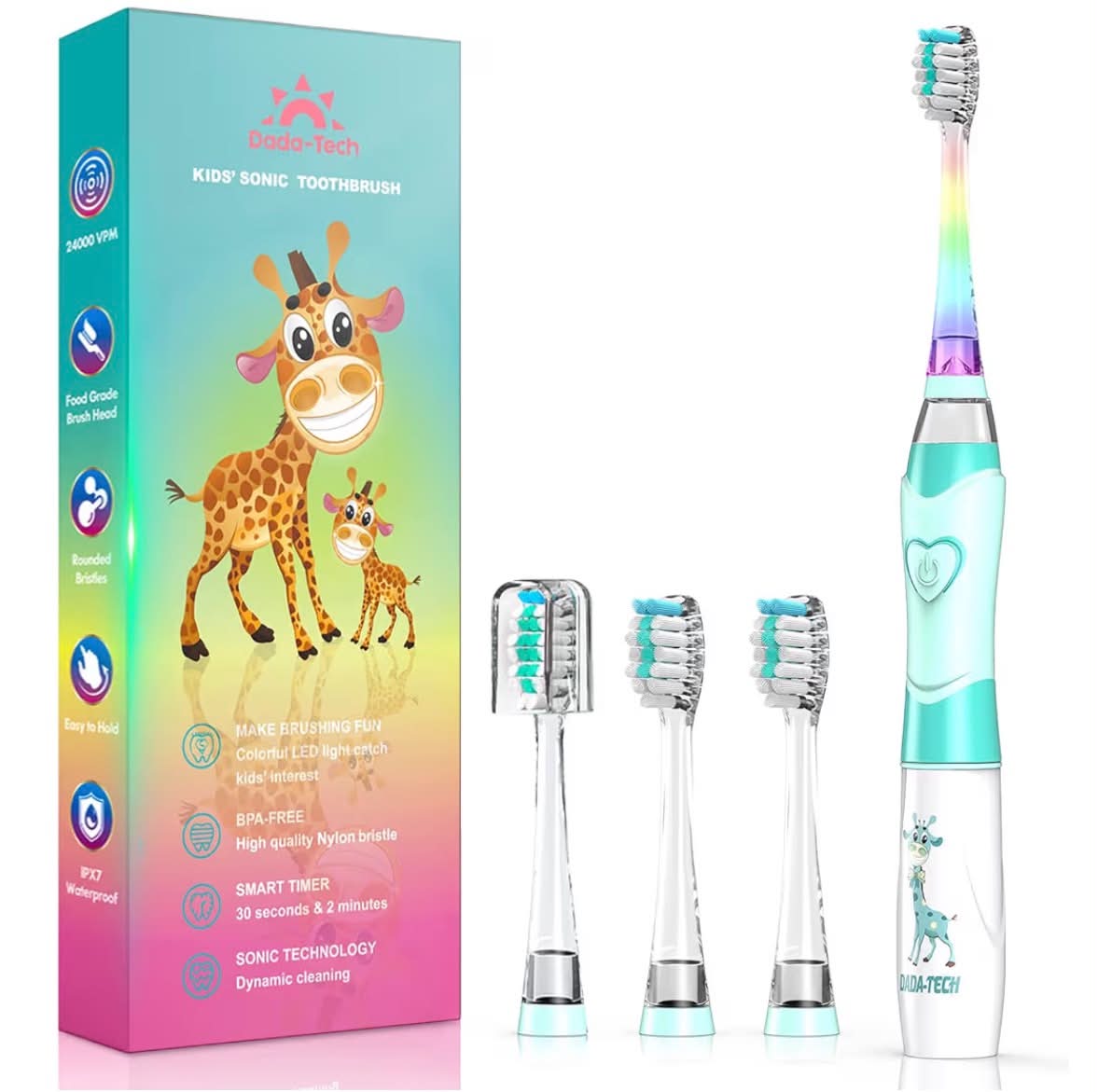 Kids Electric Toothbrush 3-5-6-12, Toddler Toothbrush Girls Electric Toothbrush with Timer Rainbow LED Light Up Sonic Battery Powered Junior Childrens Electric Tooth Brush