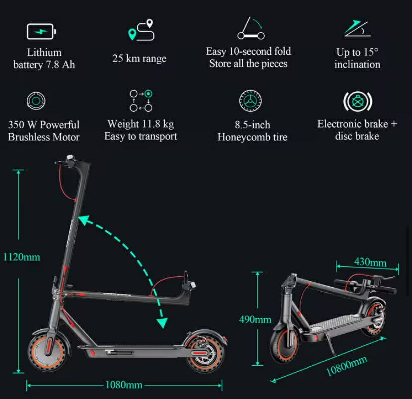 TODIMART T3 Electric Scooter Adult, 30km Range, 8.5" Ultra Light Electric Scooters For Adults And Teens, 3 Speed Mode,350W Motor, 280.8wh Battery