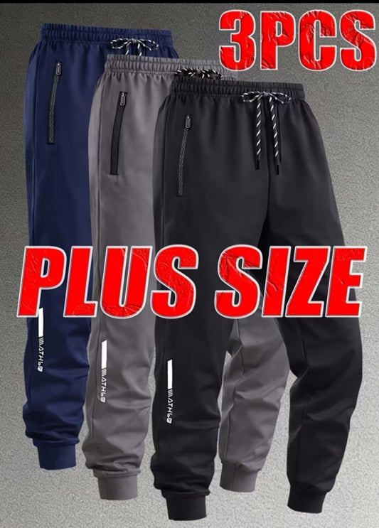 3pcs Set, Large-sized Men's Athletic Tapered Pants, Extra Wide and Extra Long,