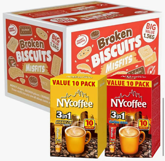 Broken Biscuits 1.3KG + Coffee - 10x Milk White Coffee + 10x Vanilla Sachets