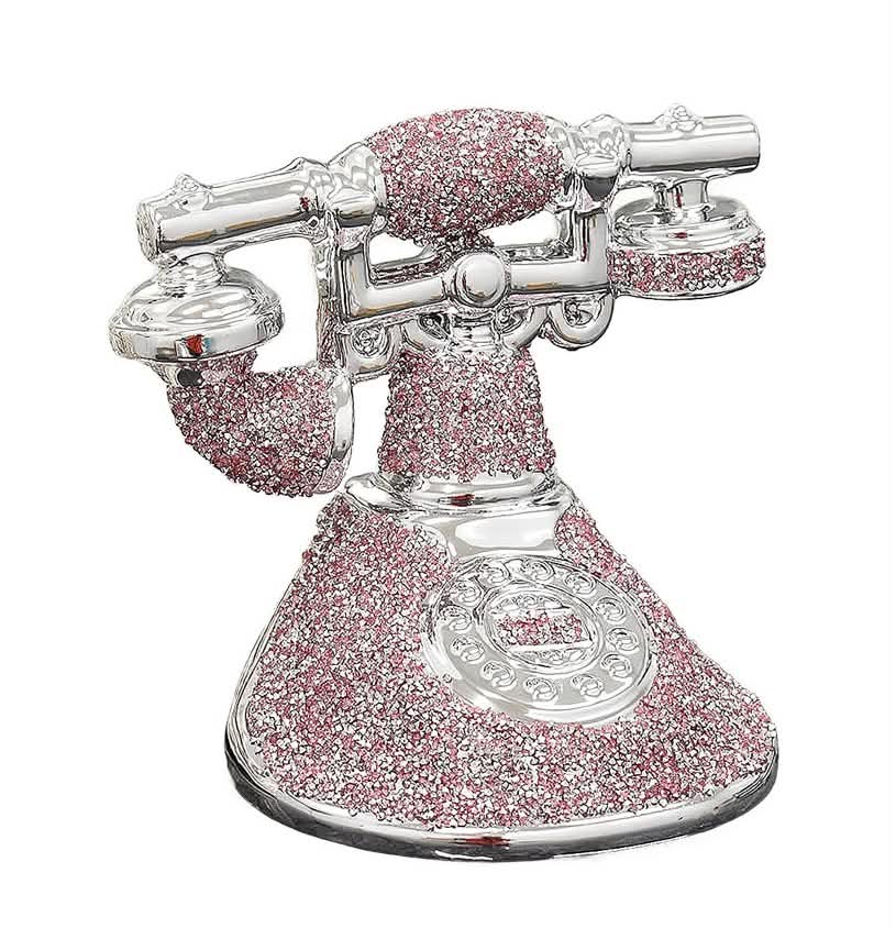 Romany Crushed Diamond Telephone Crystal Shelf Ornament Pink - Pink