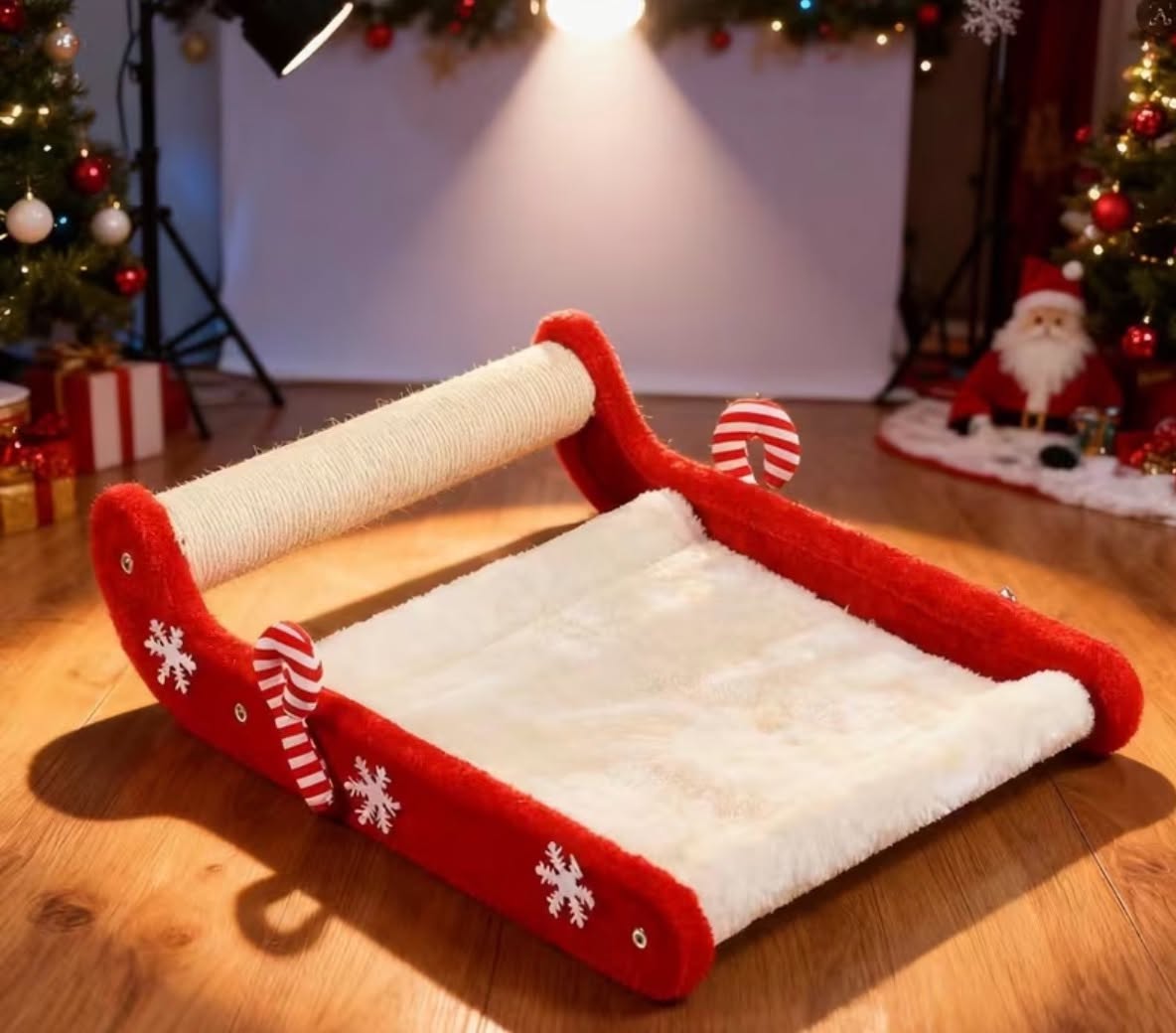 A Cozy Cat Bed Designed Like a Christmas Sleigh for a Comfortable Feline Getaway