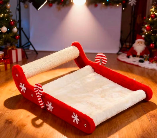 A Cozy Cat Bed Designed Like a Christmas Sleigh for a Comfortable Feline Getaway