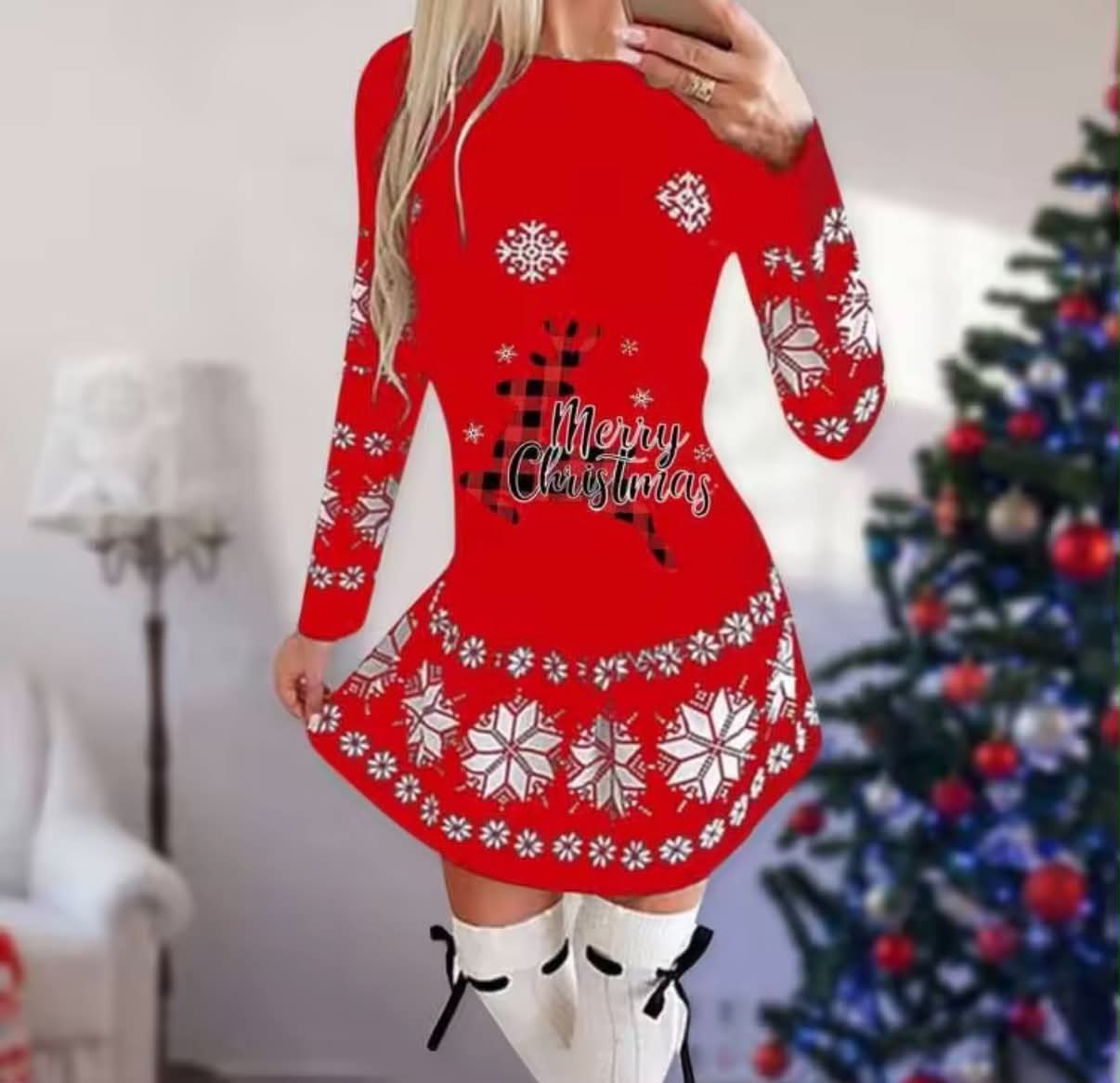 Women's Christmas Letter Print round Neck Long Sleeve Dress