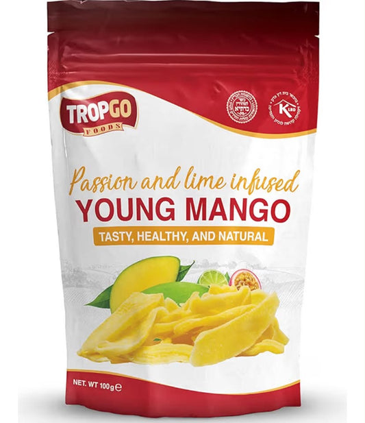 Tropgo Young Mango Infused Passion Fruit & Lime – Tropical Dried Fruit Snack Made with Juicy Mango Slices & Tangy Lime Kick - Fruit Snacks Treat for On-the-Go Munching (100g)