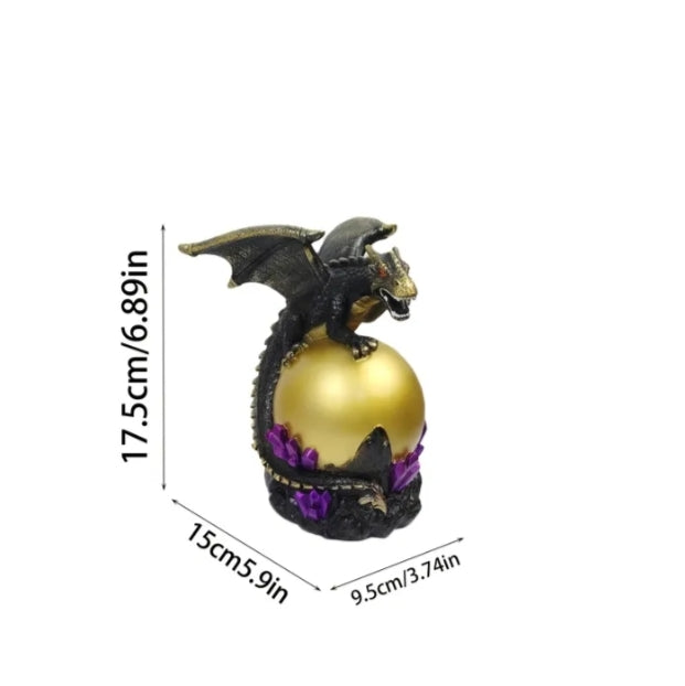 1 Fantasy Dragon Orb Lamp  Medieval Gothic Resin Statue Decor with Glowing Crystal Ball, LED Ambient Light.