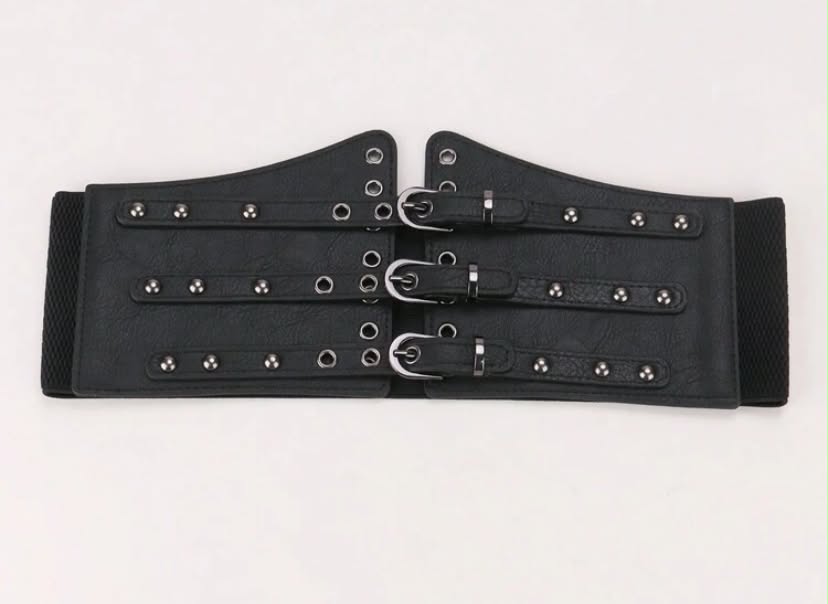 1pc Women's Black Punk Style Elastic Corset Belt With Wide Waistband For Plus Size,