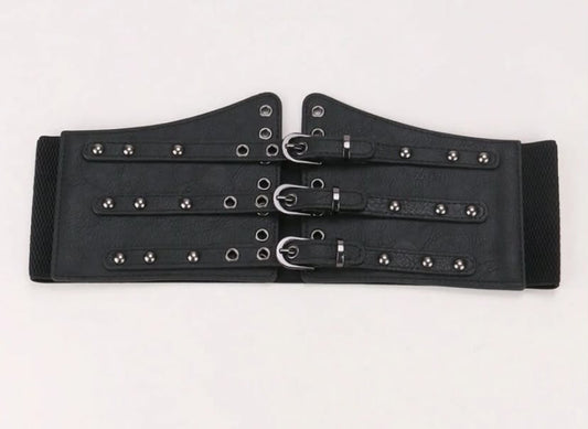 1pc Women's Black Punk Style Elastic Corset Belt With Wide Waistband For Plus Size,