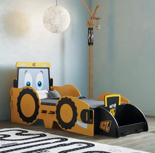 happybeds JCB Children's Toddler Bed, Yellow Digger Kids Junior Bed - 70 x 140 cm