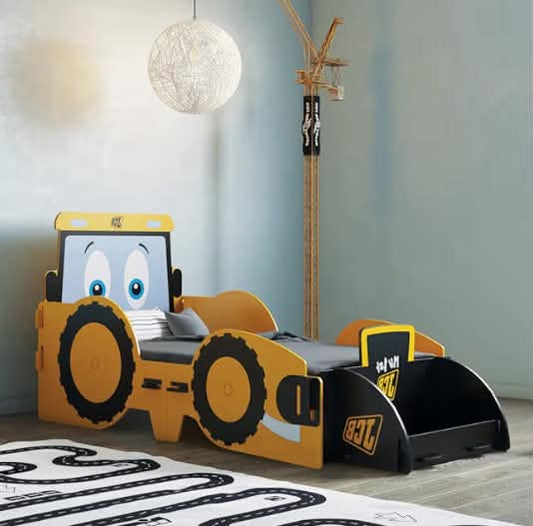 happybeds JCB Children's Toddler Bed, Yellow Digger Kids Junior Bed - 70 x 140 cm