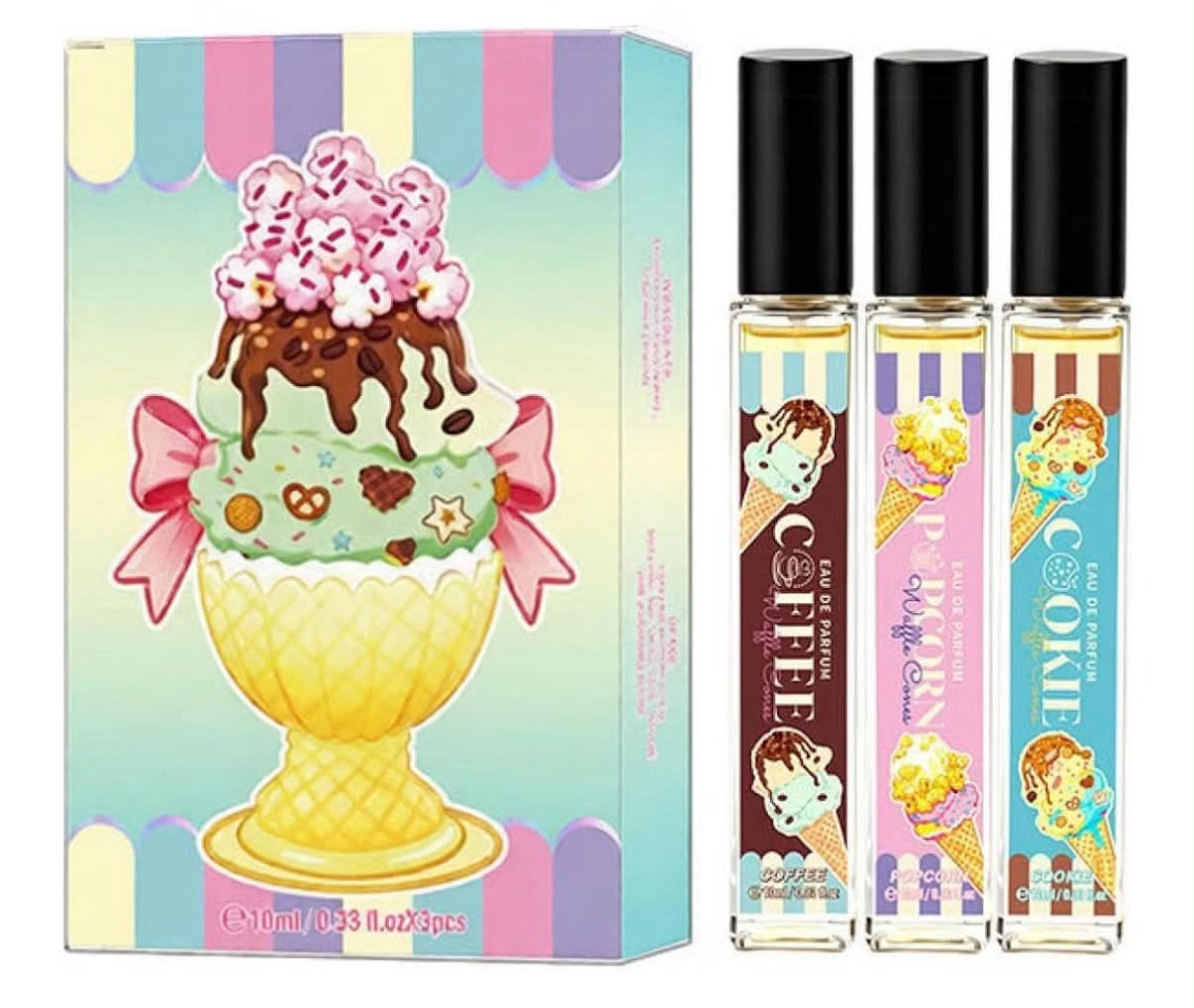 Sweet Ice Cream Perfume Set, Coffee Popcorn Cookies Scents Collection, Light Women's Fragrance, Portable Mini Fragrant Gift Set For Women