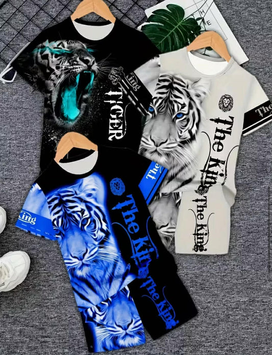 6pcs Boys' 3D Printed & Graphic T-Shirt & Shorts Set - & Casual Summer Outfit with Face & Print, Round Neck Short Sleeve Tee & Shorts