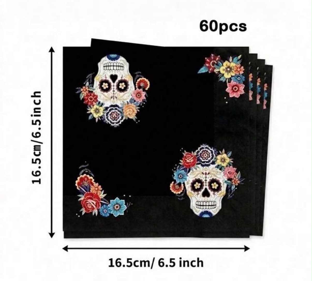 60Pcs,Black Skull Floral Disposable Napkins,2-Ply Thick Day Of The Dead Cocktail Napkins,