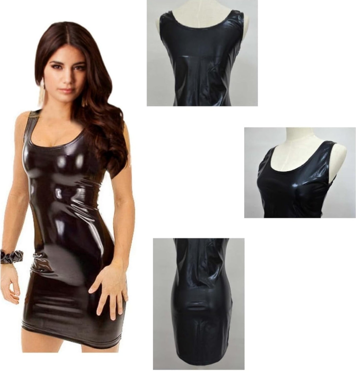 Sexy Shiny Dress for Women, Vinyl PU Leather Cami Dress, Metallic Patent Leather Bodycon Club Dress, Shiny Strappy Sleeveless