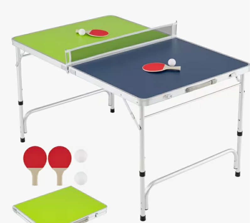 Portable Ping Pong Table  120 x 76 cm Foldable Table Tennis Table with Aluminum Frame, Net, Ping Pong Balls & 2 Paddles, Height