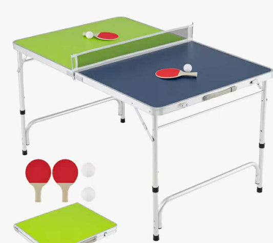 Portable Ping Pong Table  120 x 76 cm Foldable Table Tennis Table with Aluminum Frame, Net, Ping Pong Balls & 2 Paddles, Height